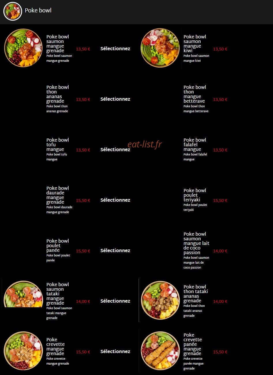 Carte et menu de Mas Sushi à Villeneuve Loubet — Les poké bowl