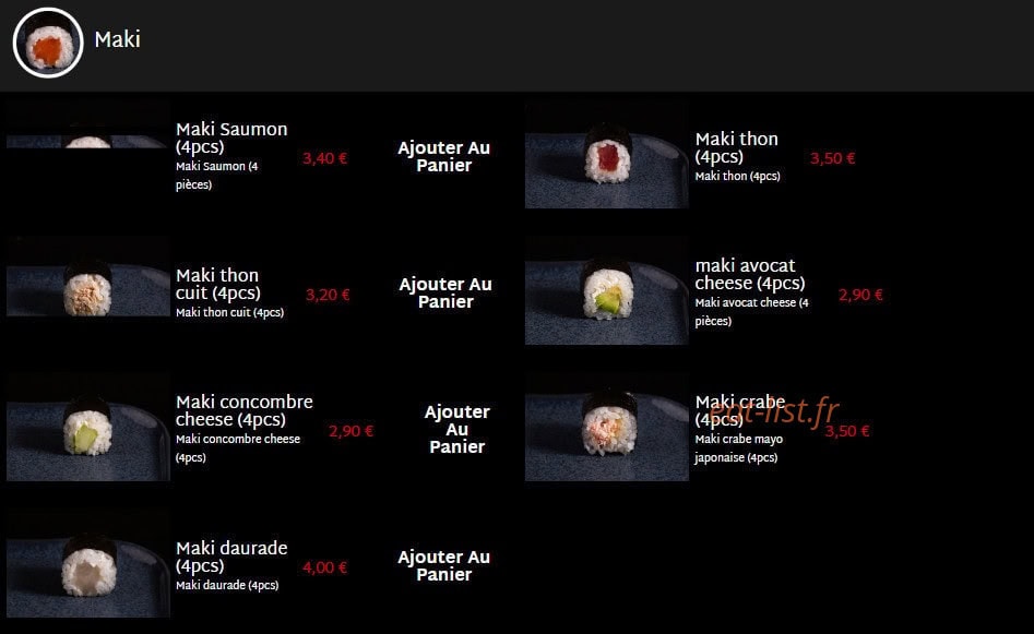 Carte et menu de Mas Sushi à Villeneuve Loubet — Maki