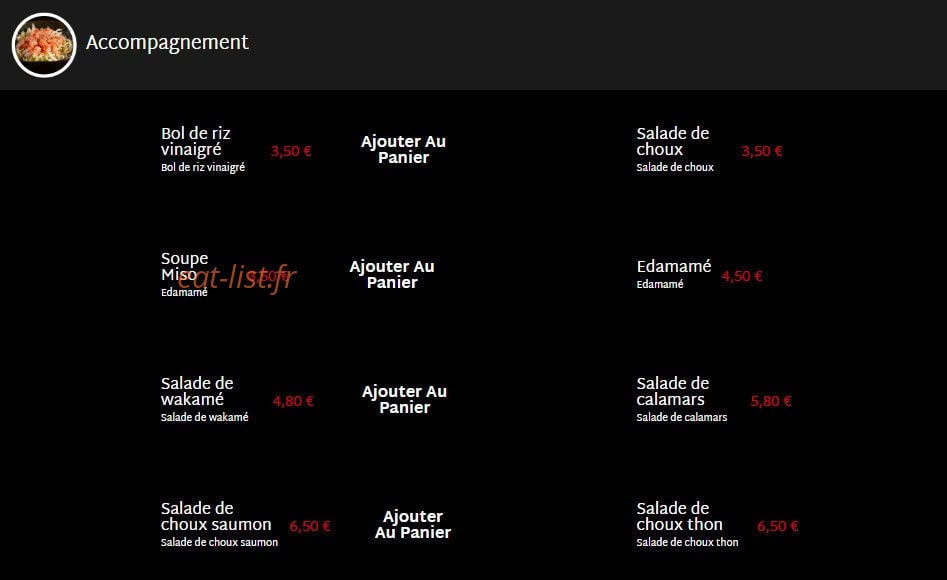 Carte et menu de Mas Sushi à Villeneuve Loubet — Les accompagnements