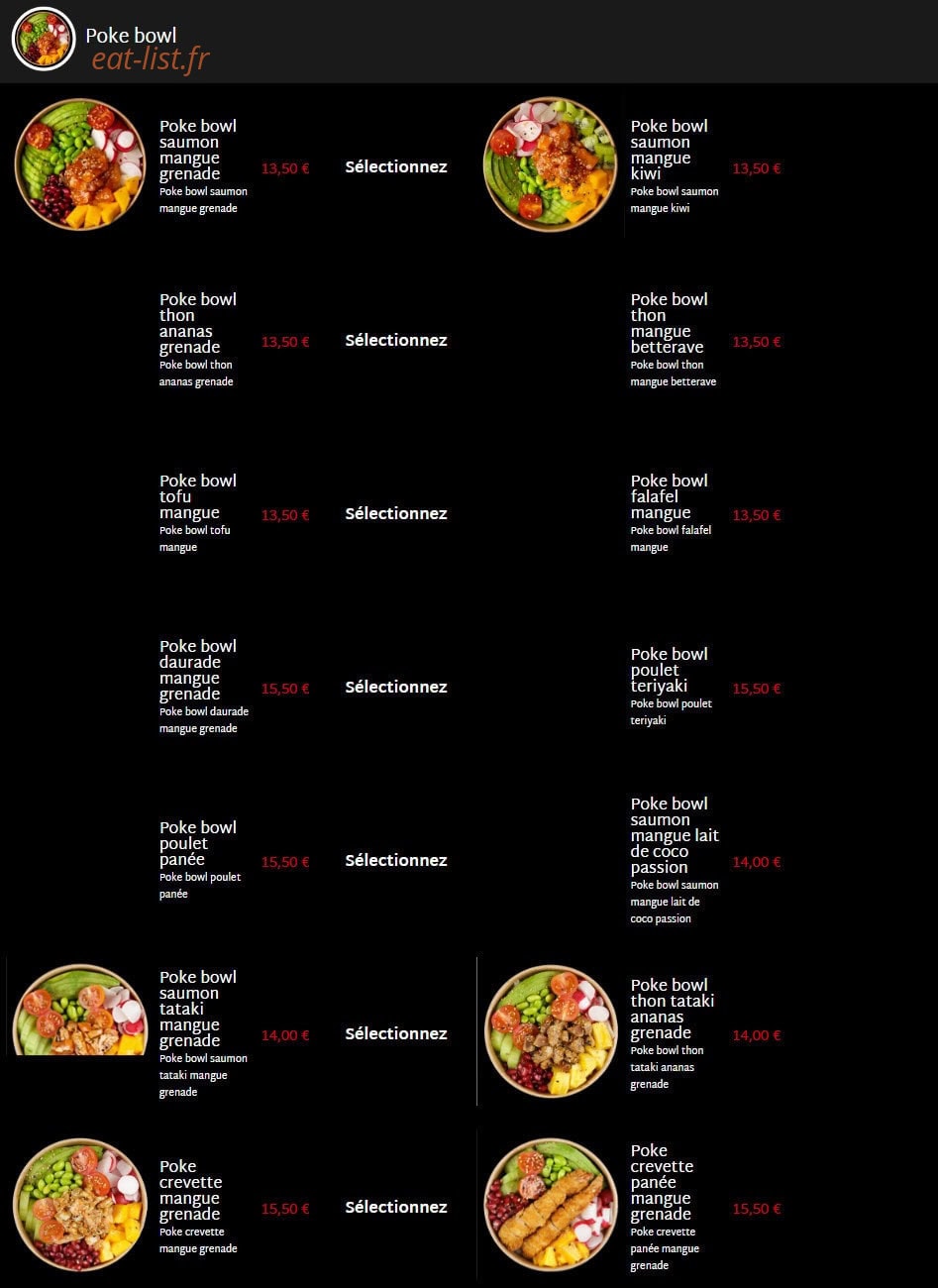 Carte et menu de Mas Sushi à Villeneuve Loubet — Les poké bowl