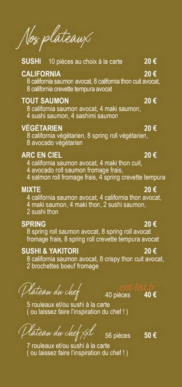 Carte et menu de one sushi à Villeneuve Loubet — Plateaux