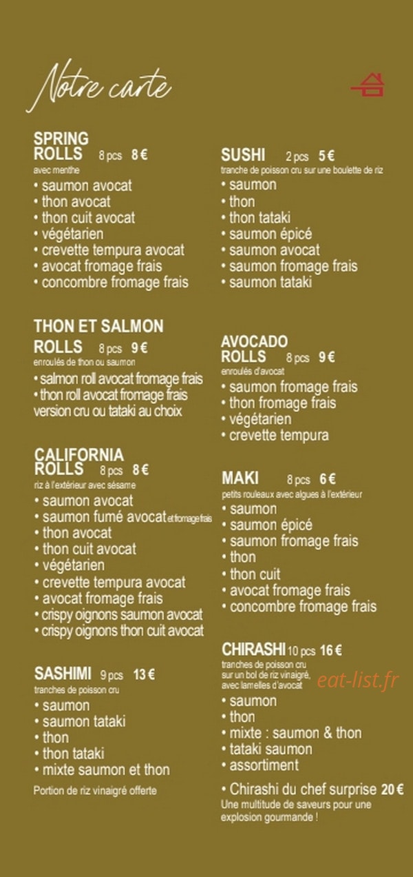 Carte et menu de one sushi à Villeneuve Loubet — La carte