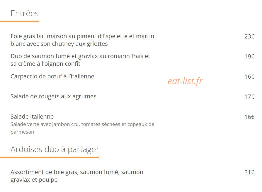 Perla Gourmet — carte page 1