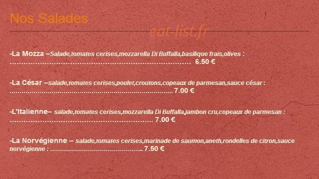 Carte et menu de Piz'zatti à Villeneuve Loubet — Les salades