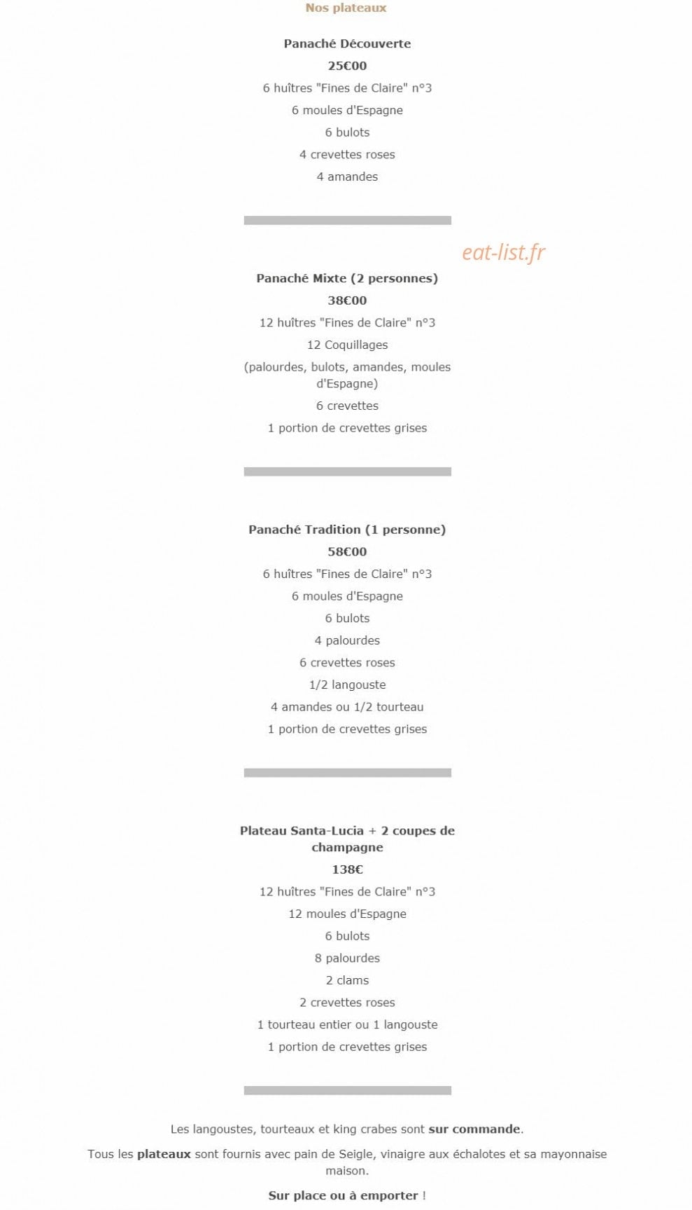 Carte et menu de Santa-Lucia à Villeneuve Loubet — Plateaux