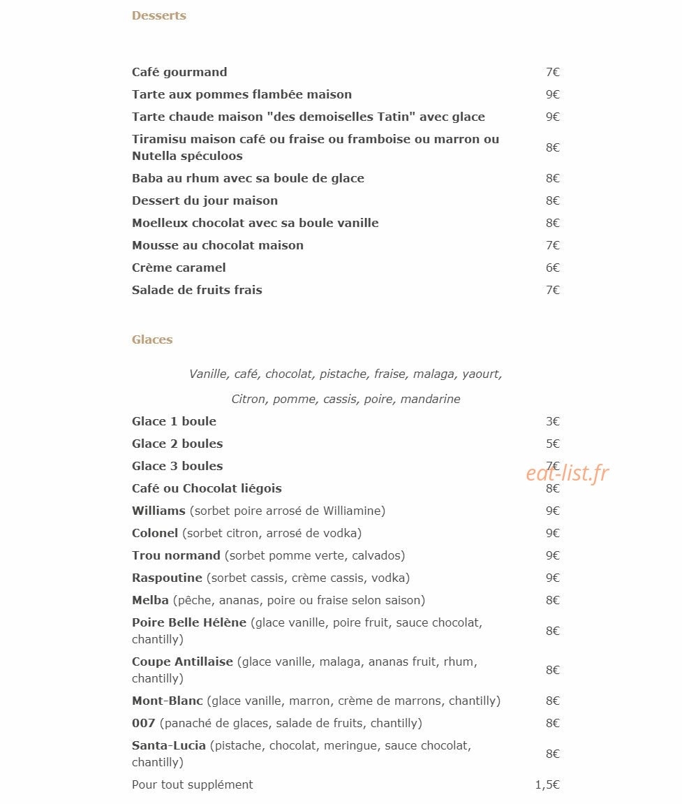 Carte et menu de Santa-Lucia à Villeneuve Loubet — Desserts et glaces