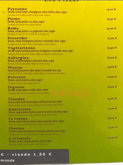 Beaulieu Pizza — carte page 1
