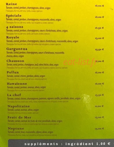 Beaulieu Pizza — carte page 2