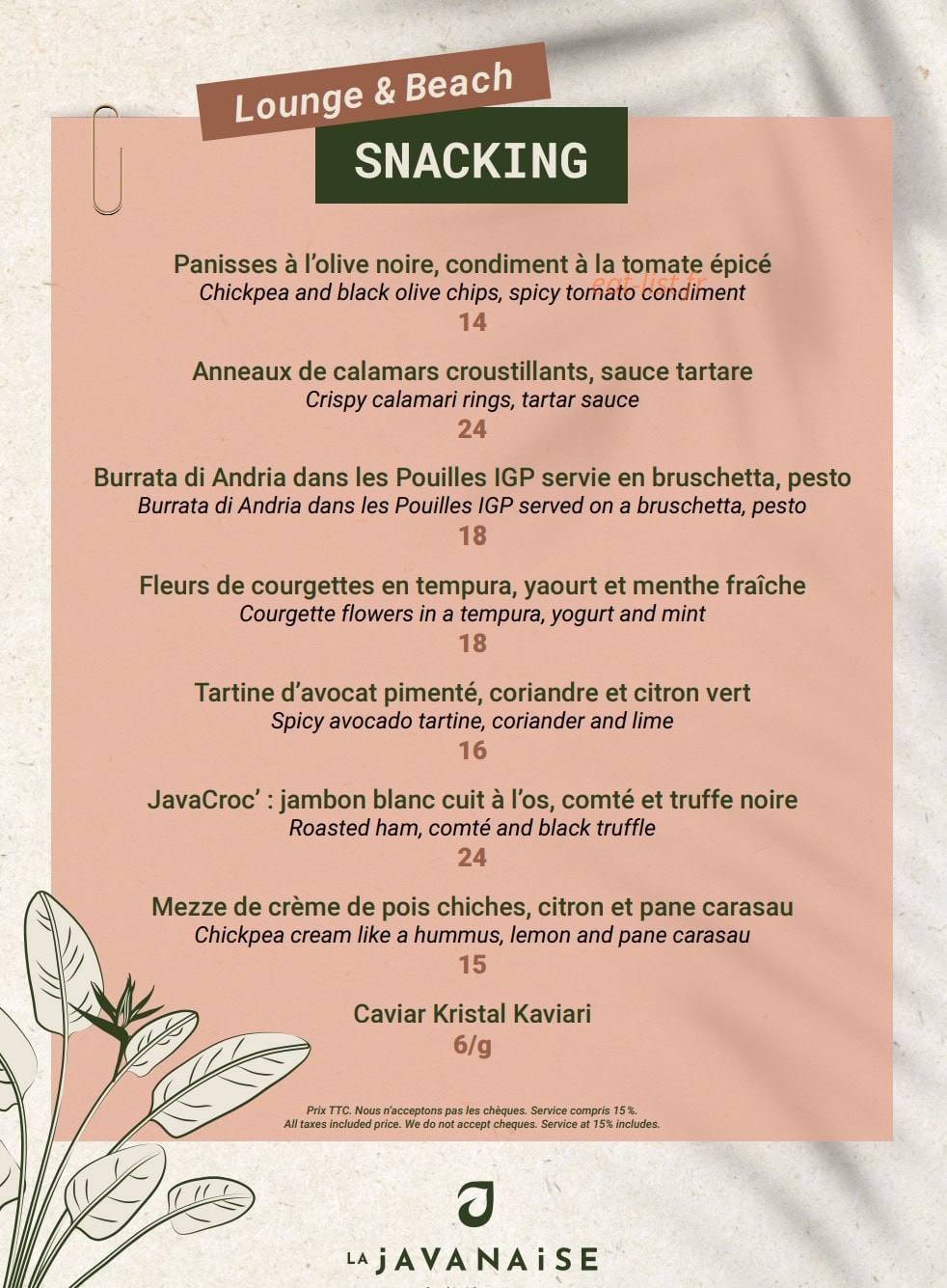 La Javanaise — carte page 5
