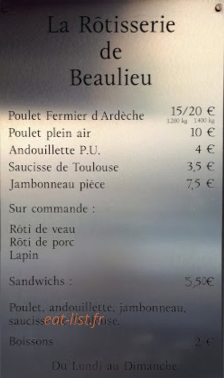 Rótisserie Sandwicherie — carte page 1