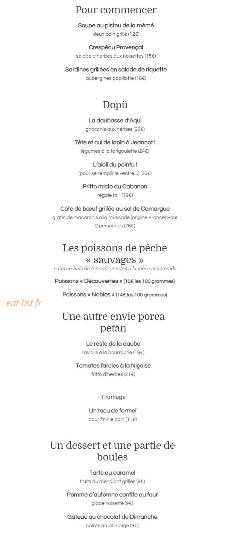 Le Cabanon — carte page 1