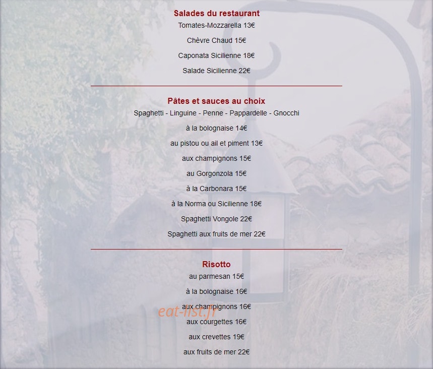 La Taverne — carte page 1