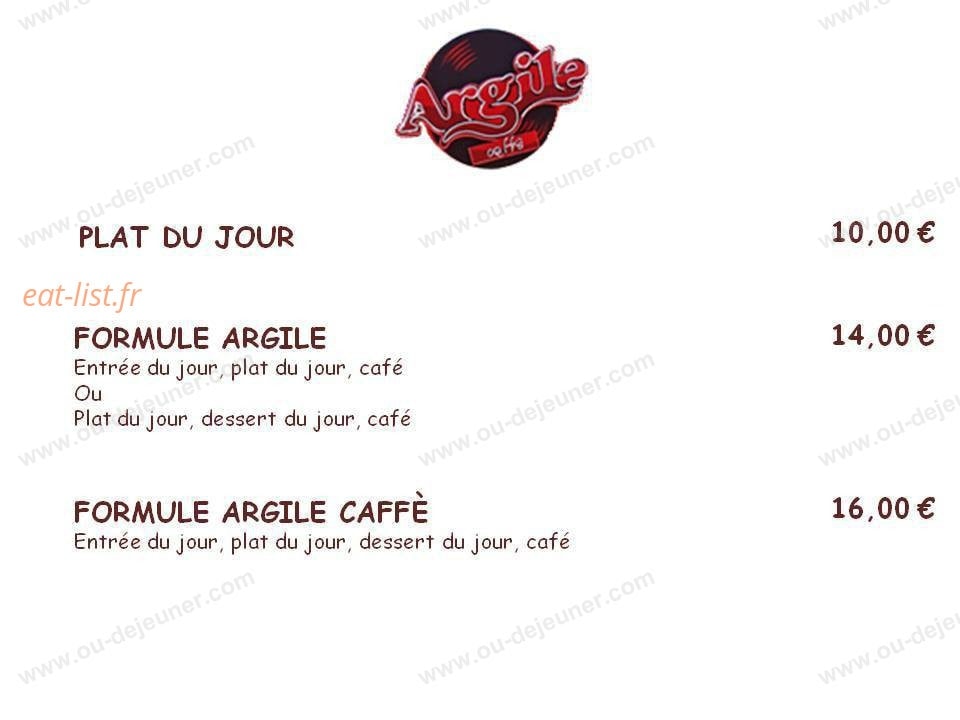 Argile Caffè — carte page 1