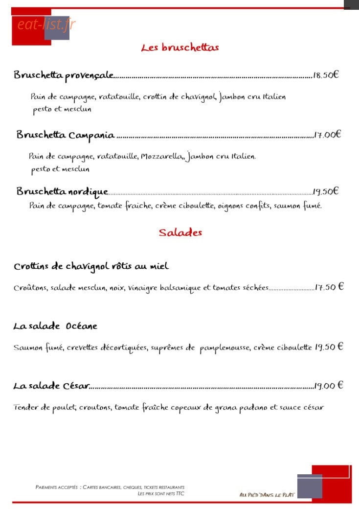 Au Pied dans le Plat — carte page 3