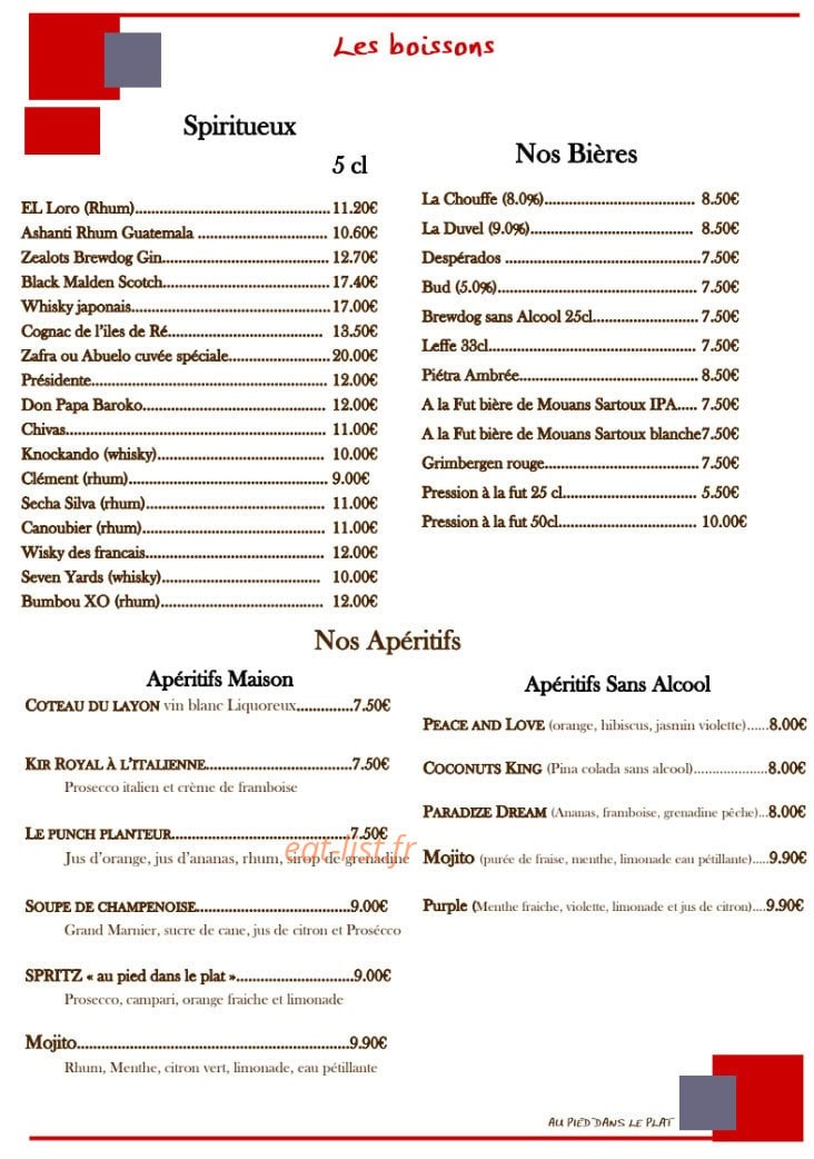 Au Pied dans le Plat — carte page 6