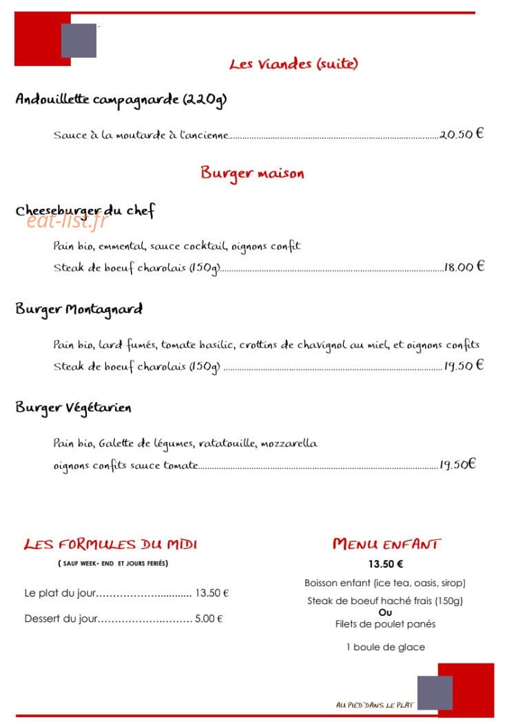 Au Pied dans le Plat — carte page 2