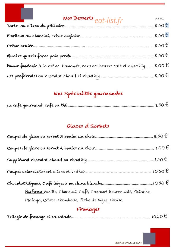 Au Pied dans le Plat — carte page 5