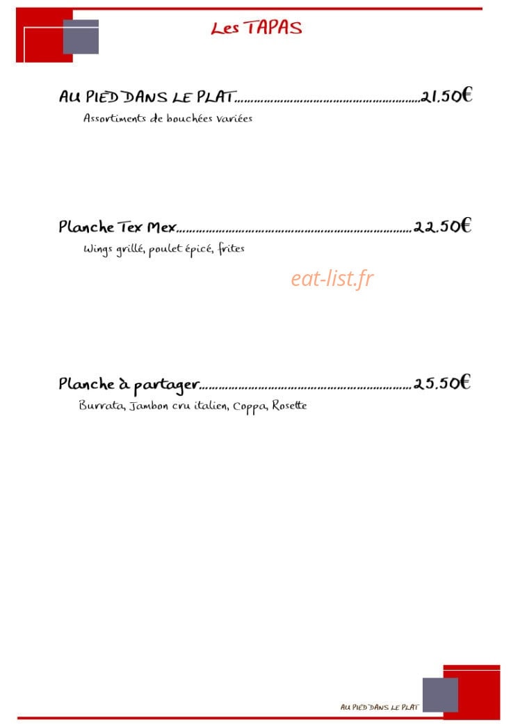 Au Pied dans le Plat — carte page 4