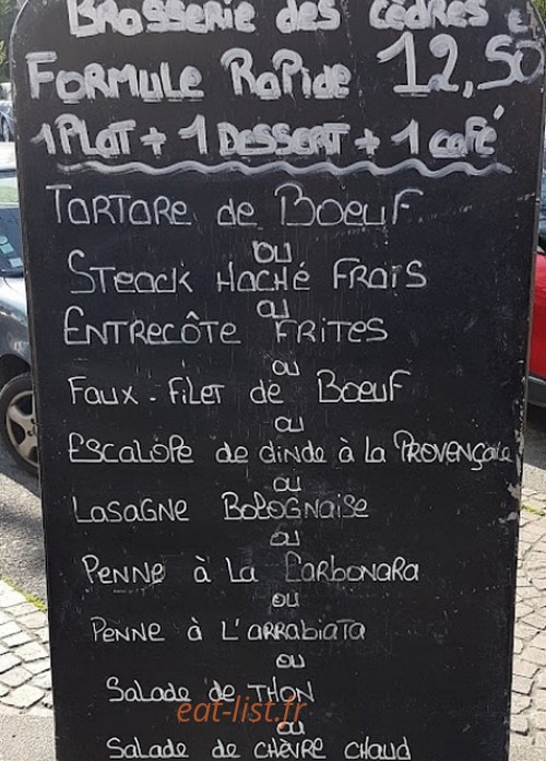 Brasserie Des Cedres — carte page 1