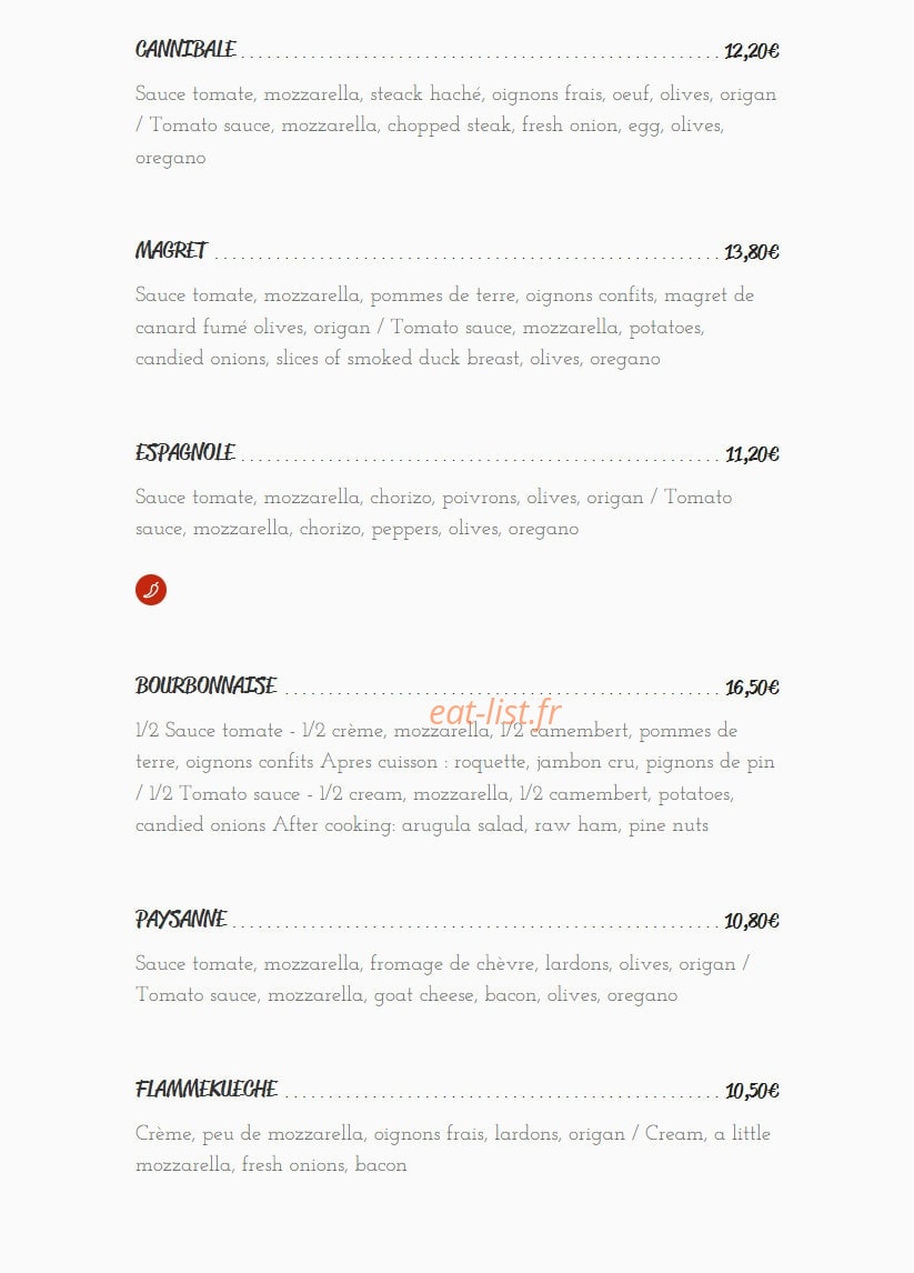 L'atelier Pizza — carte page 3