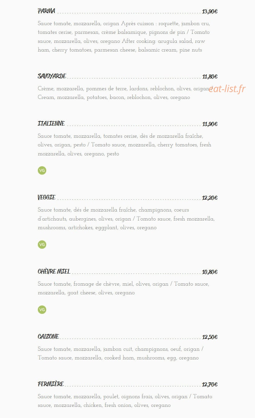 L'atelier Pizza — carte page 2