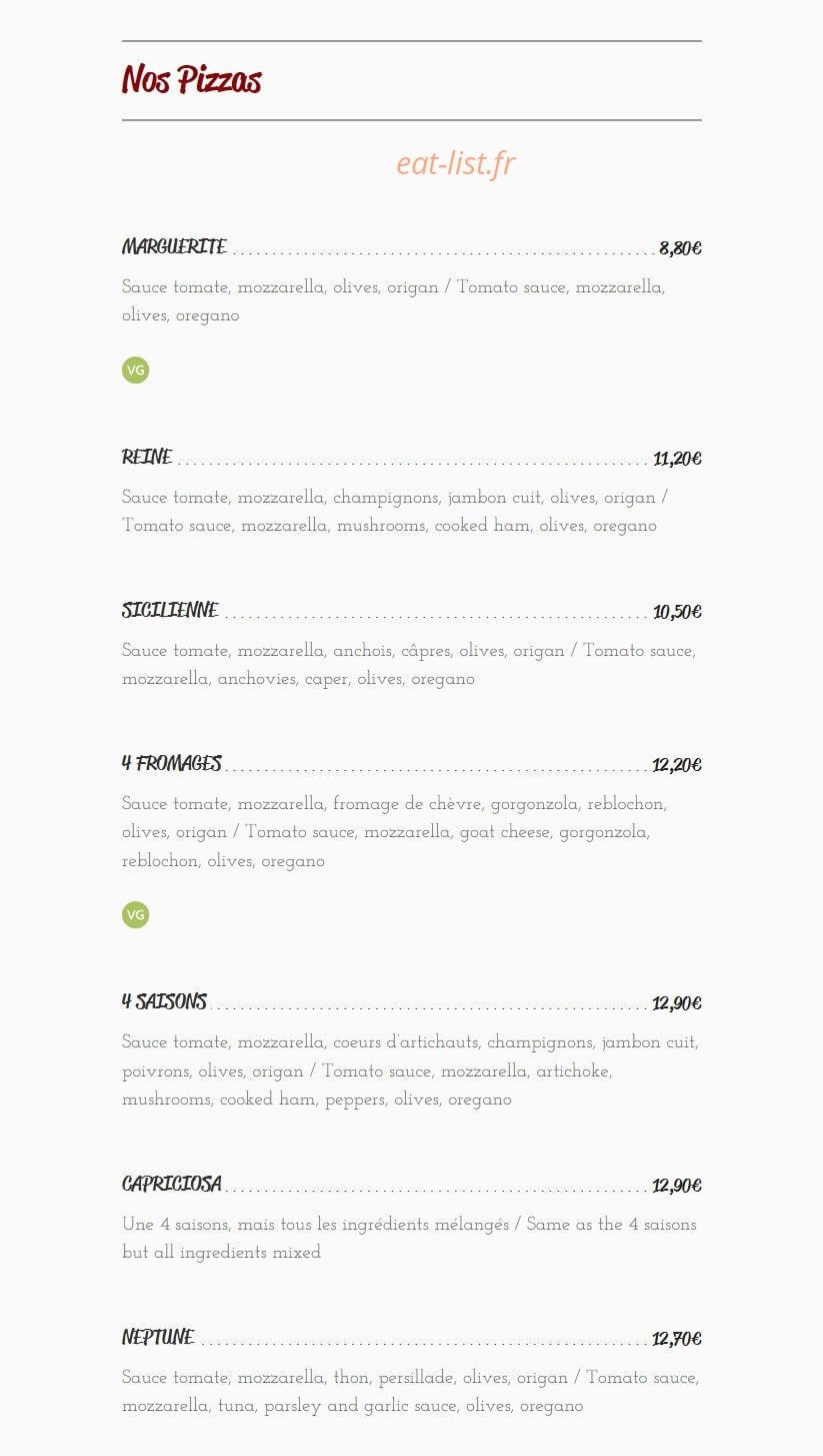 L'atelier Pizza — carte page 1