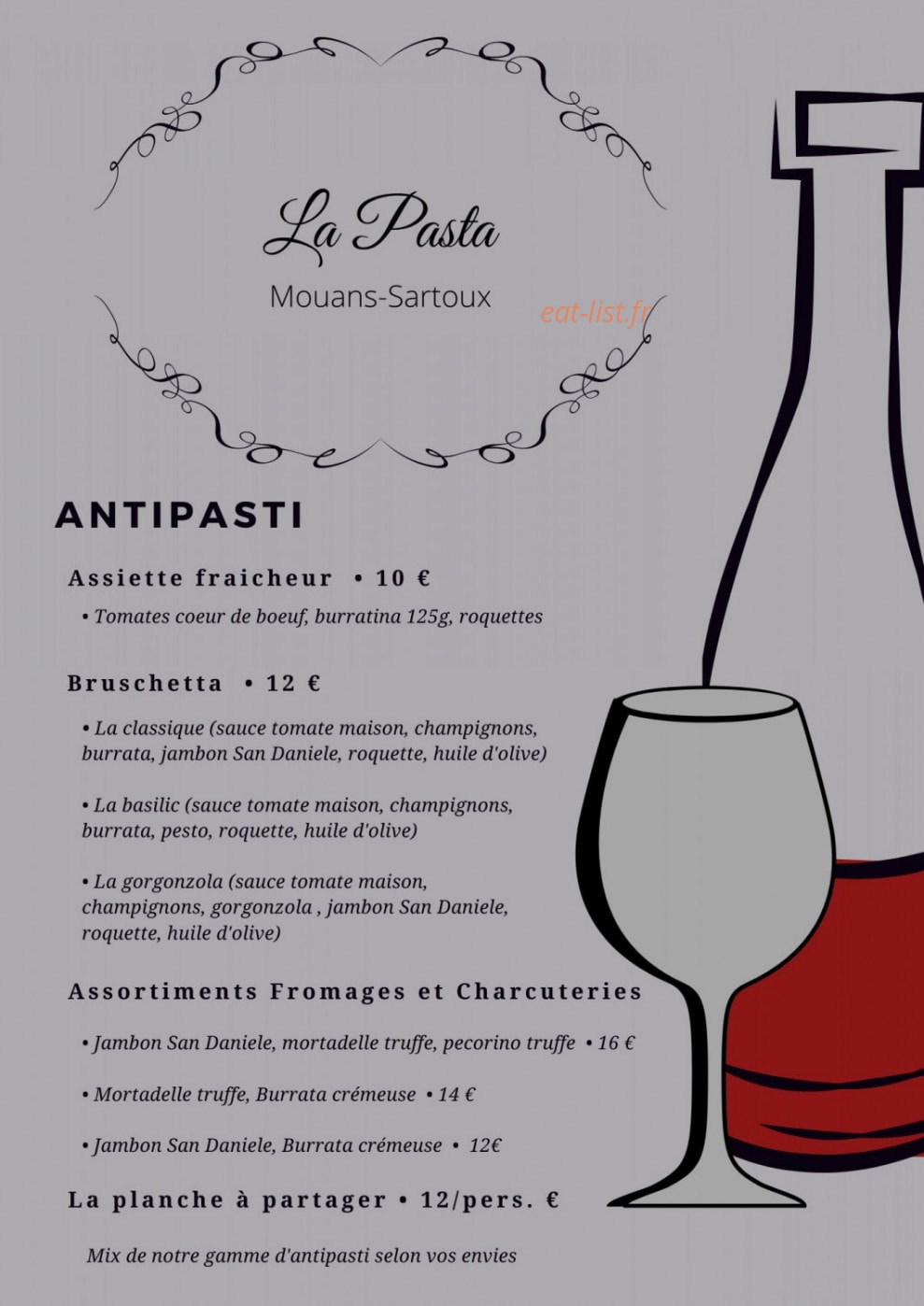 La Pasta — carte page 1