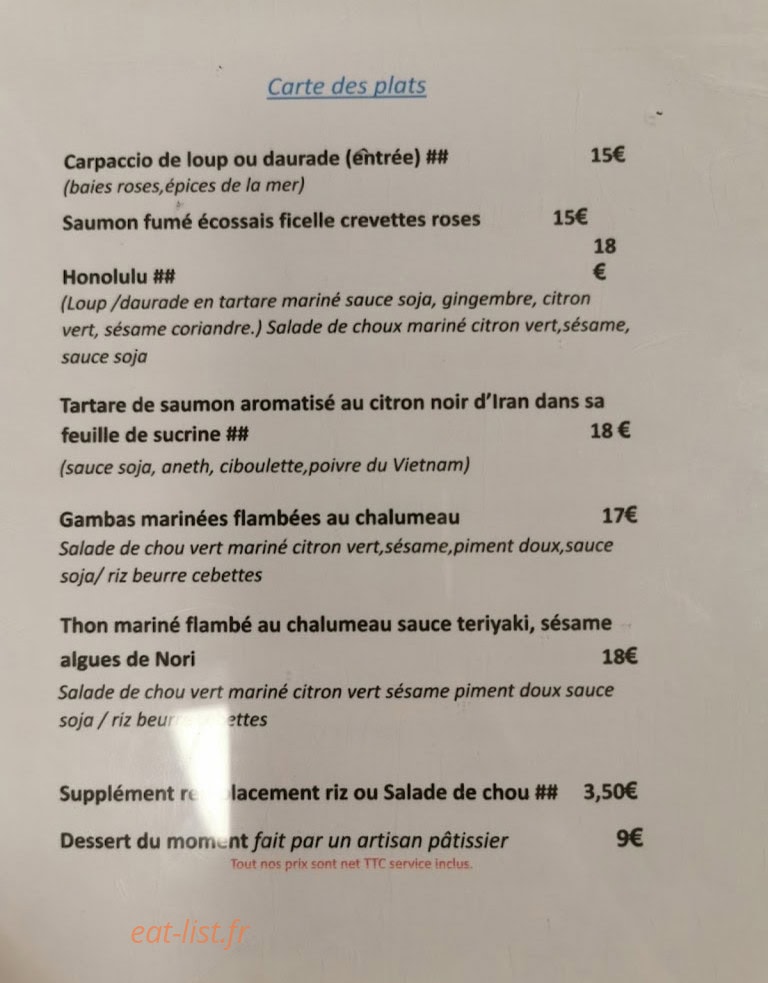 Carte et menu de Ô  Mer Veilles à Mouans Sartoux — Carte des plats