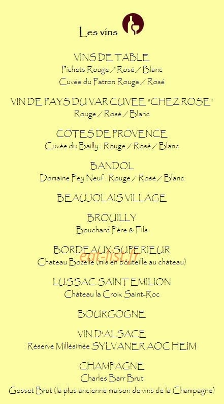 Chez Rose — carte page 1