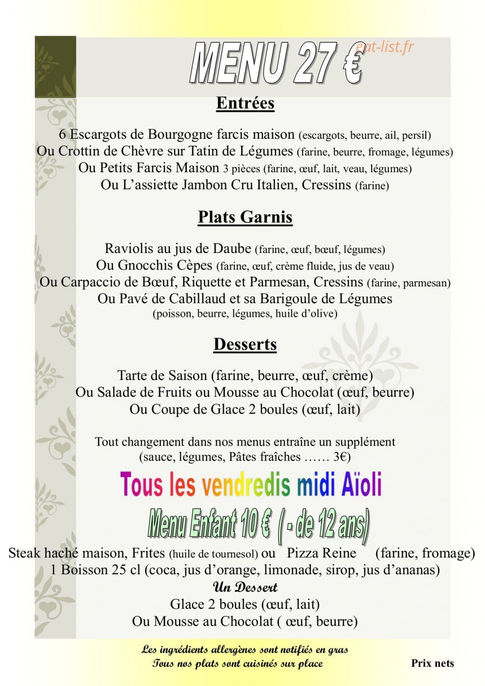 Restaurant Chez Régine — carte page 2