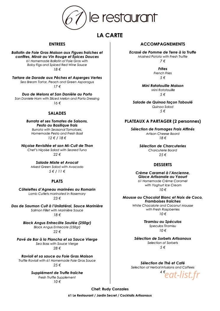 61 Le restaurant — carte page 1