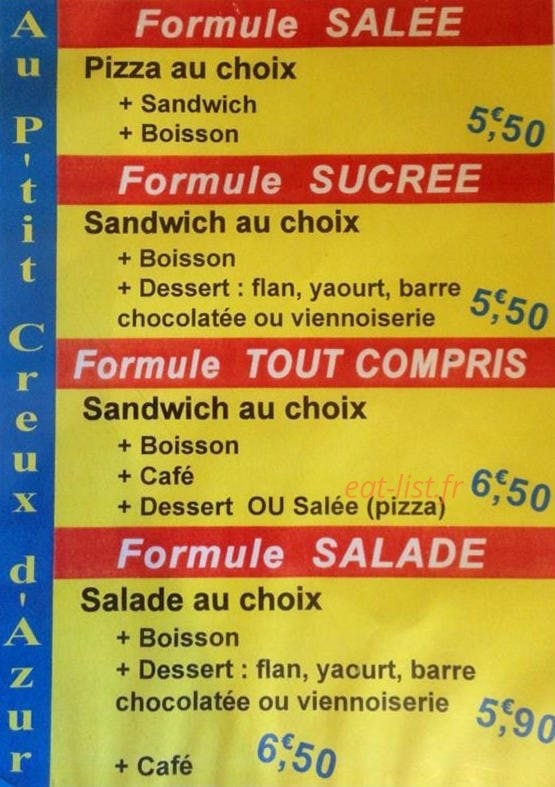 Au p'tit creux d'azur — carte page 1