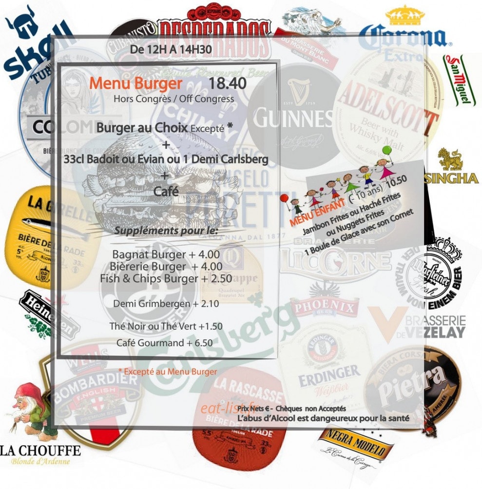Carte et menu de Bièrerie & brasserie du casino à Cannes — Le menu burger