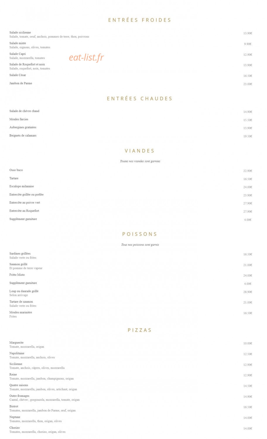 Bistrot de L'Etang — carte page 1