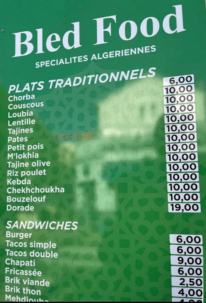 Bled food — carte page 1