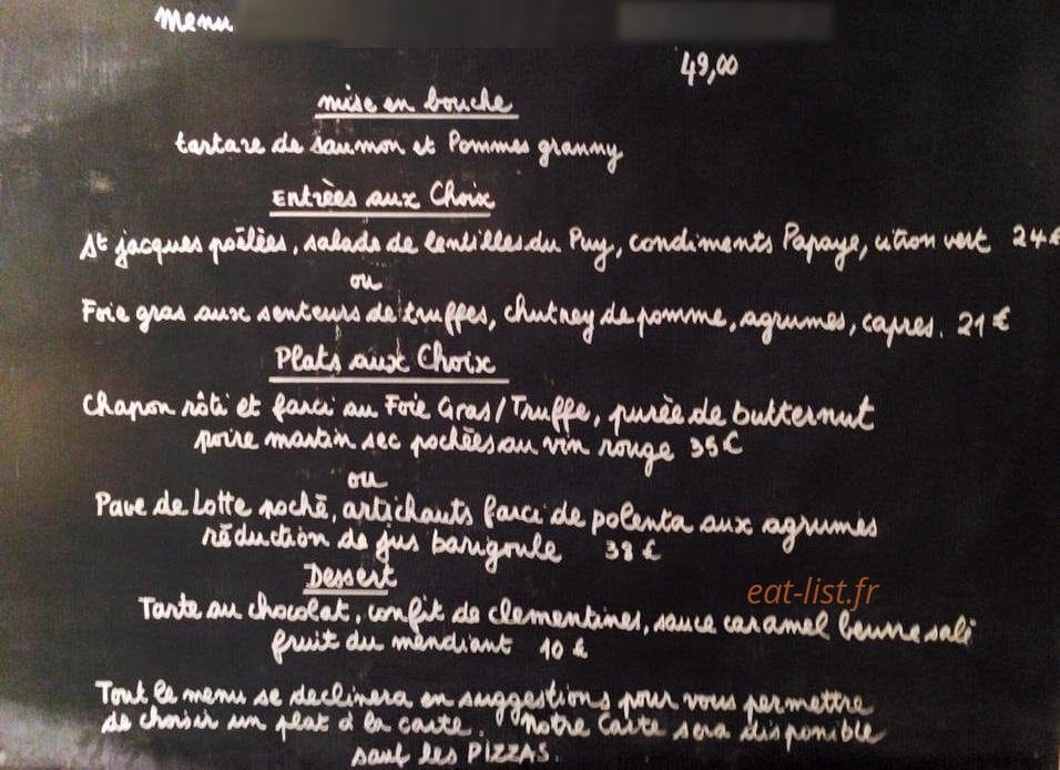 Bobo Bistro — carte page 1