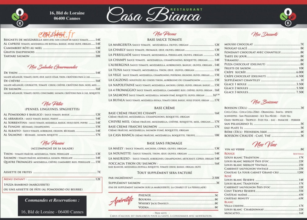 Casa Bianca — carte page 1