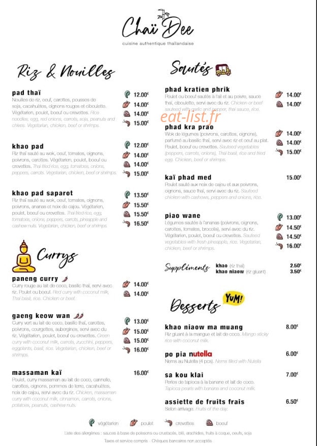 Chaï Dee — carte page 1