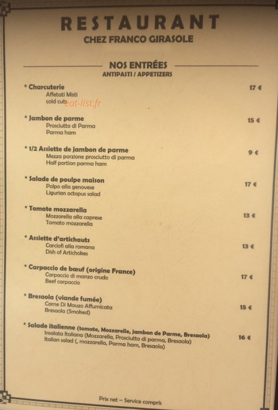 Chez Franco — carte page 1