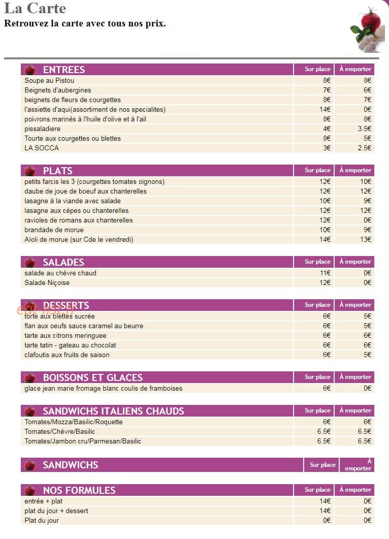 Cuisine D'aqui — carte page 1