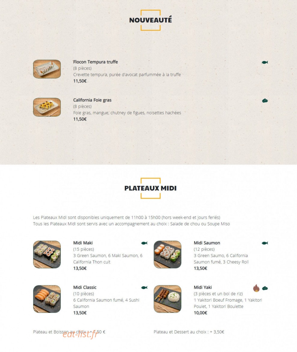 Green Sushi — carte page 1