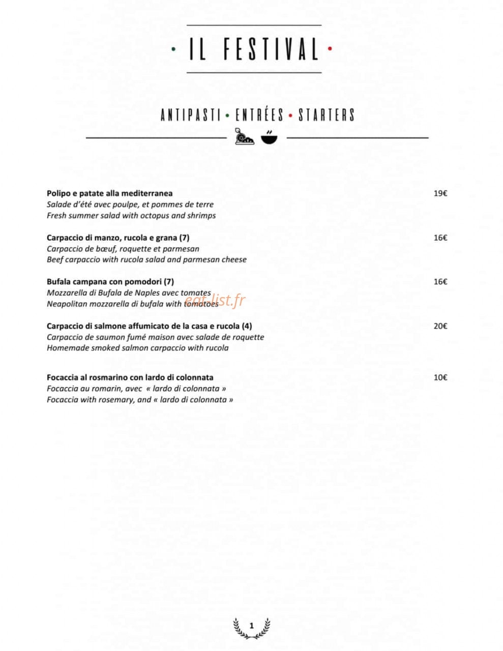 Il Festival by Tripodi — carte page 1