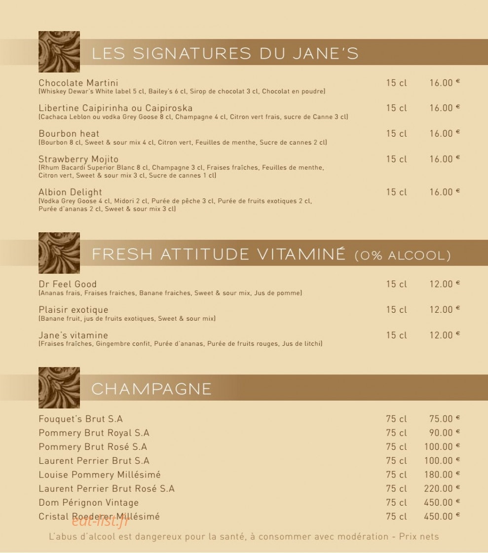 Jane's bar — carte page 5