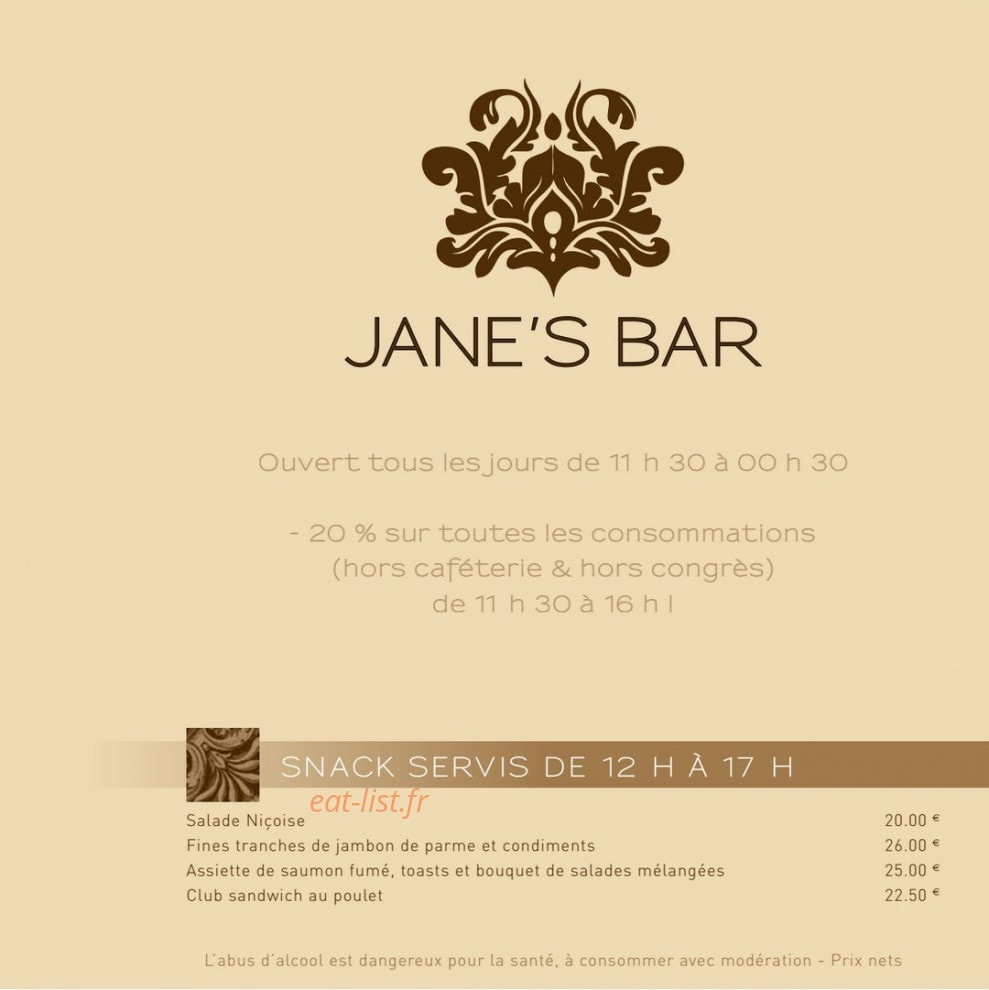 Jane's bar — carte page 1