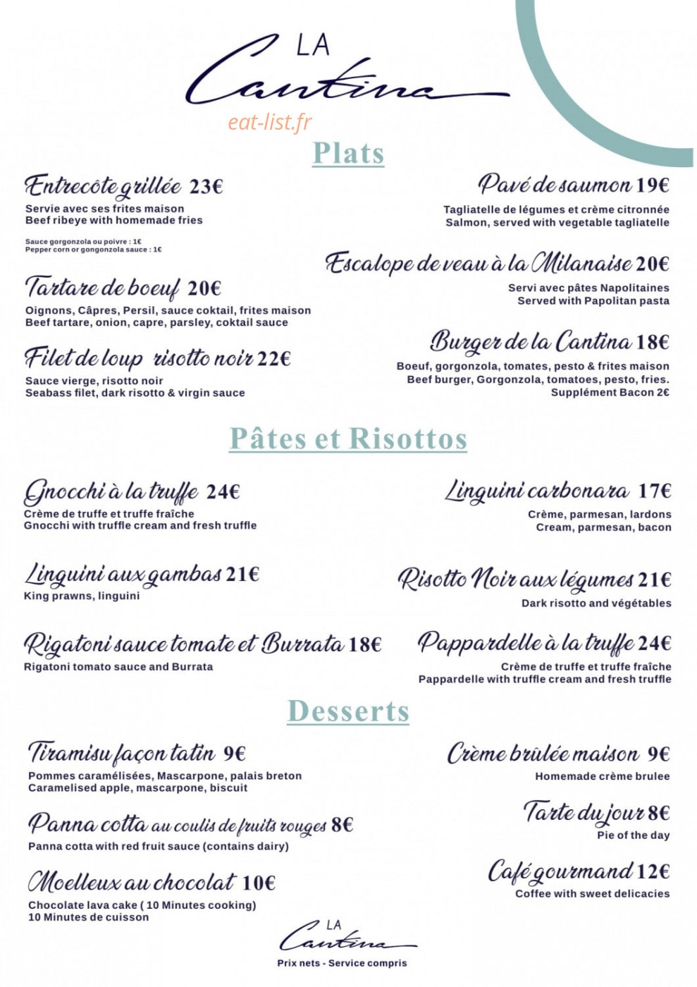 La Cantina — carte page 2