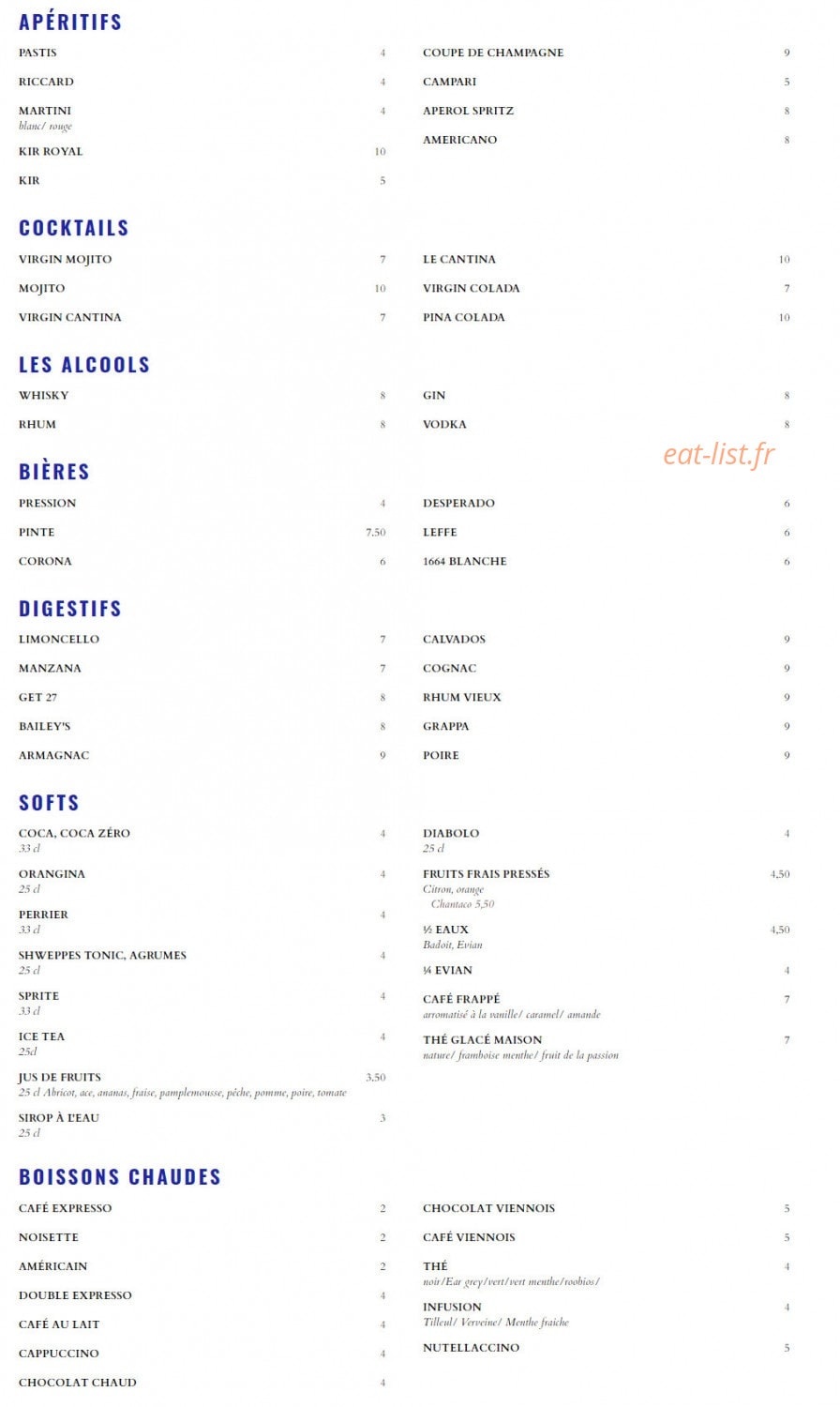 La Cantina — carte page 3