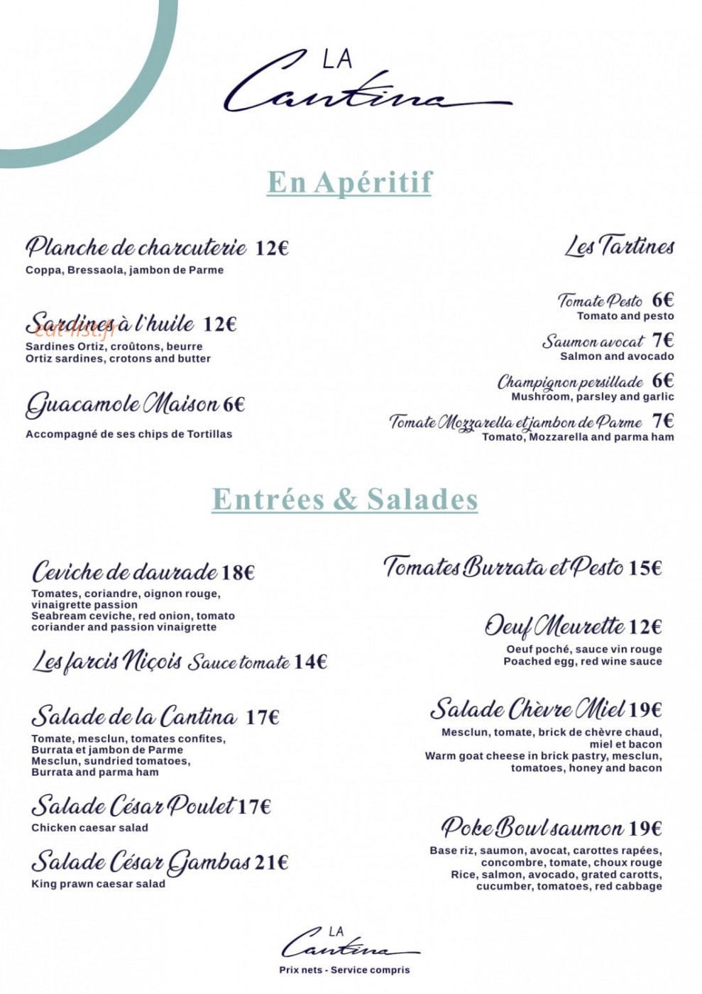 La Cantina — carte page 1