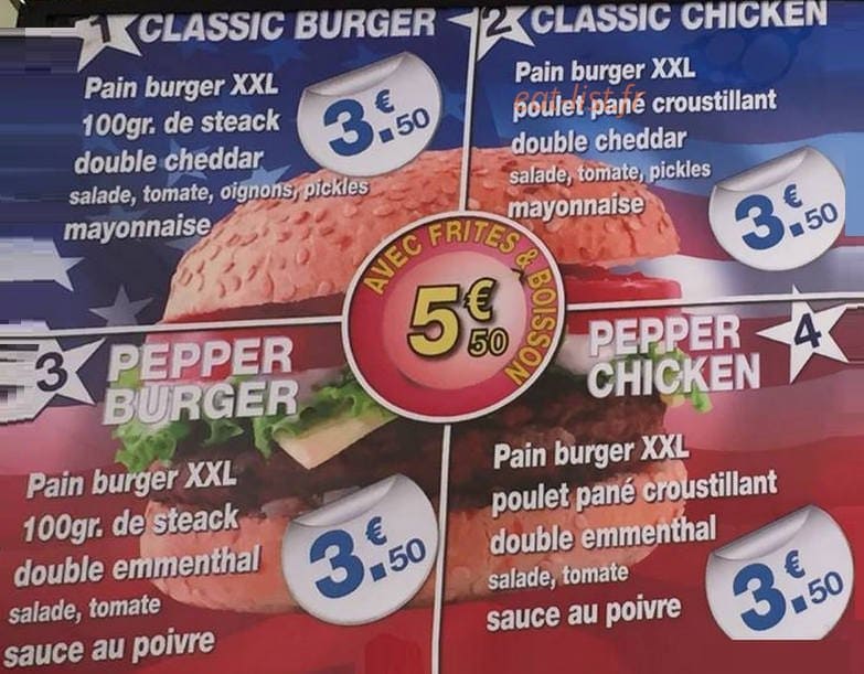 Carte et menu de La rôtisserie de cannes à Cannes — Les burgers