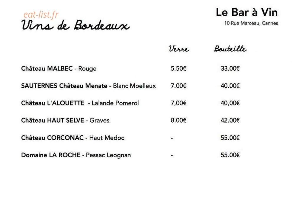 Le bar à vin — carte page 8
