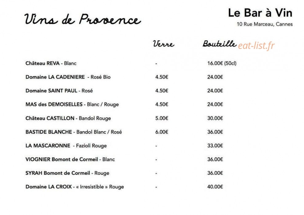 Le bar à vin — carte page 9